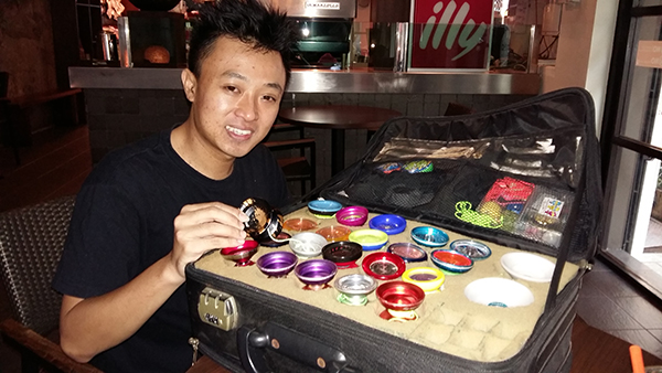 Chung and his yoyo collection.
