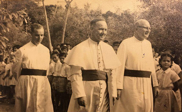 Father Dekker (right), Bishop Galvin and another Mill Hill priest in Miri.