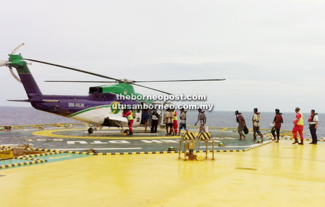LABUAN, Aug 3 -- The Malaysian Maritime Enforcement Agency (MMEA) chopper used to rescue the seven local anglers whose boat sank eight nautical miles off Labuan waters.    Their boat sank at about 3.30am today after being hit by big waves and took shelter below an oil platform before being rescued by MMEA at 8.15am. fotoBERNAMA (2016) COPYRIGHT RESERVED