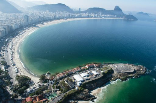 Aerial view of Fort Copacabana, venue for the marathon swimming events