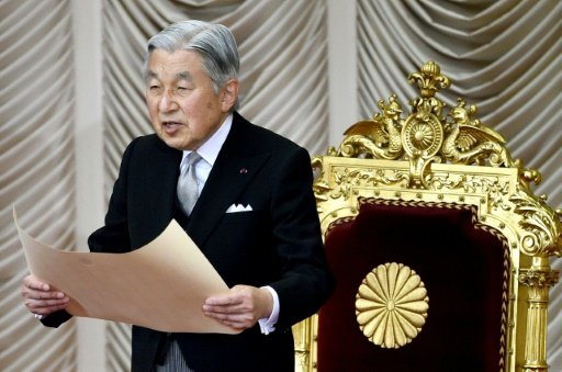 Japan's Emperor Akihito delivers his opening address for the extraordinary Diet (parliament) session in Tokyo, on Aug 1, 2016. Photo by AFP