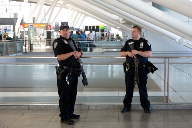 New York Port Authority police evacuated at least two terminals at John F. Kennedy International Airport out of precaution after reports of shots fired - later proved to be unfounded. Photo by AFP