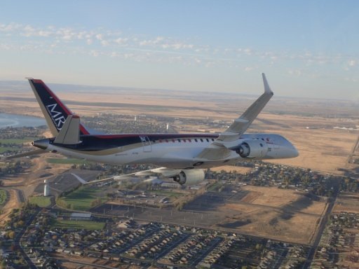 The Mitsubishi Regional Jet passes over Moses Lake on September 28, 2016 in the US state of Washington after flying from Anchorage, Alaska. - AFP Photo