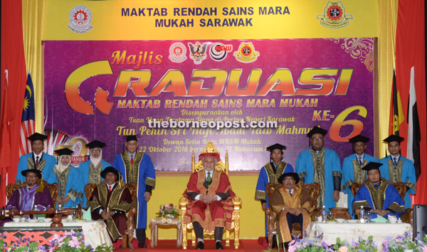 Taib (seated, centre) at the graduation ceremony of MRSM Mukah.