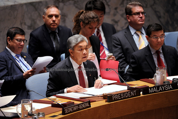 Ahmad Zahid chairing the United Nations Security Council high-level open debate on non-proliferation of weapons of mass destruction at the UN Headquarters in New York. — Bernama photo