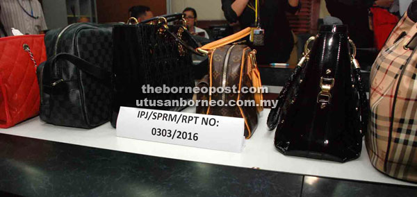 Some of the high-end handbags seized by MACC.