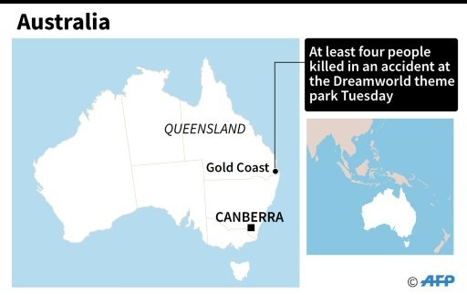 Map locating Australia's Gold Coast, where four people died at a theme park. AFP Graphic