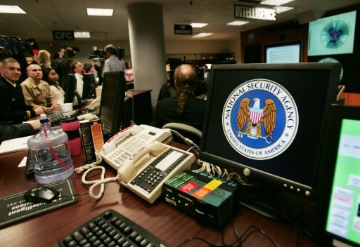 A computer workstation bearing the National Security Agency (NSA) logo is seen inside the Threat Operations Center at Fort Meade, Maryland. AFP Photo
