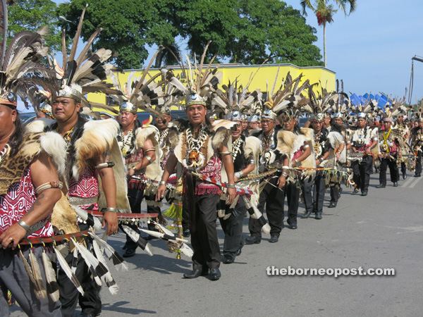 A section of the participants in traditional costumes during the parade.