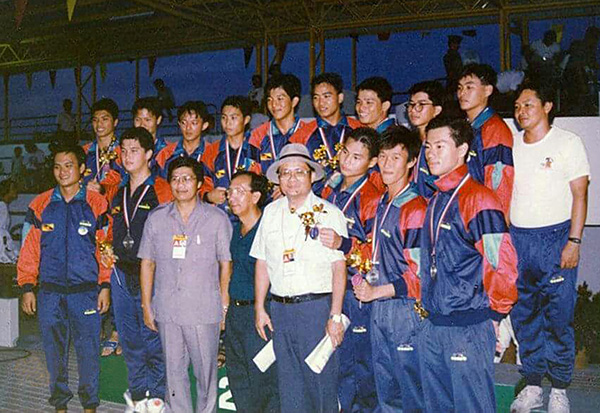 The champion Sarawak water polo team in 1990 Sukma in Kuching.