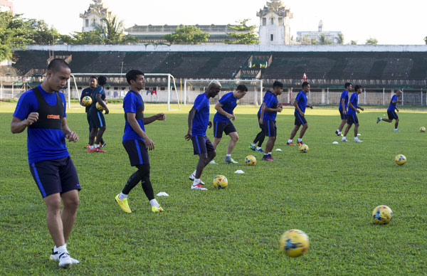 Malaysia’s players during training at Aung San Stadium in Yangon. — Bernama photo 