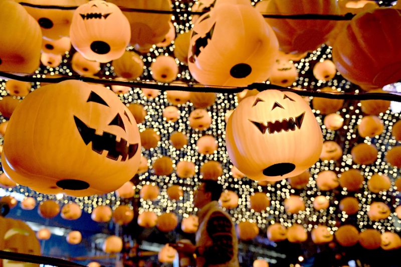 Jack-o'-lanterns hang high above a town on Halloween. AFP Photo