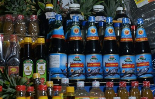 Bottles of fish sauce on sale in Hanoi -AFP photo