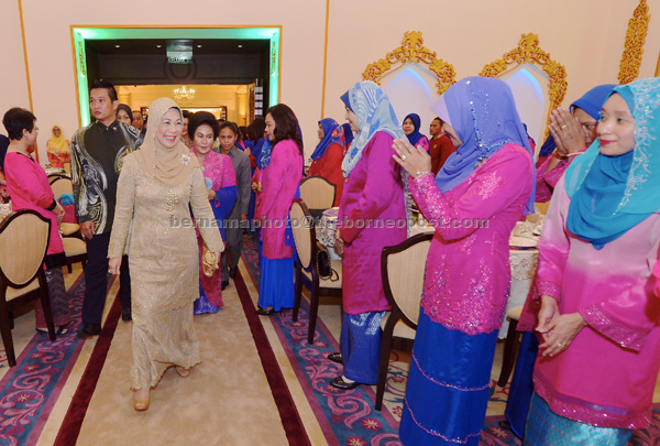 Tuanku Hajah Haminah accompanied by Rosmah leaving for the ‘One Thousand Memories with the Raja Permaisuri Agong’ event at Seri Perdana in Putrajaya. — Bernama photo