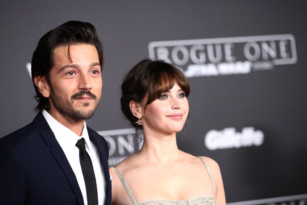 Diego Luna and Felicity Jones attend the world premiere of Lucasfilm's 'Rogue One: A Star Wars Story', in Hollywood, on Dec 10, 2016. AFP Photo