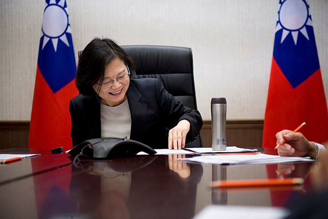 Tsai speaks on the phone with Trump at her office in Taipei, Taiwan. — Reuters photo