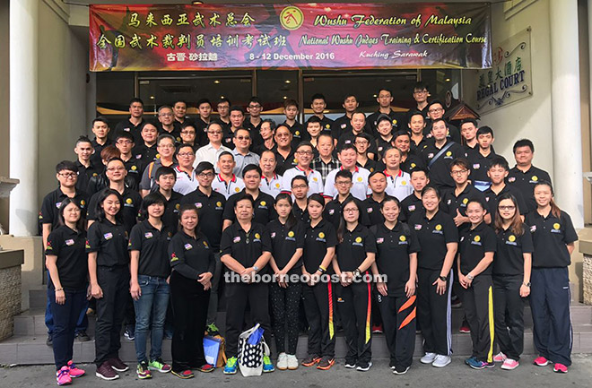 Participants of the National Wushu Judges Training and Certification Course with WFM president Allen Wong (third right, third row), exco members and the lecturers.
