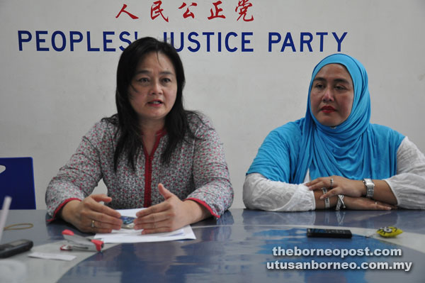 Voon speaks during a press conference. At right is state PKR women chief Nurhanim Hanna Mokhsen.