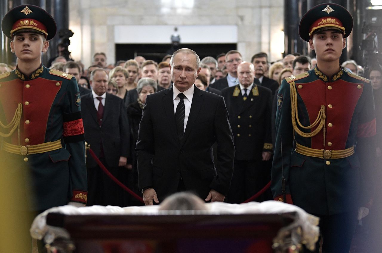 Russian President Vladimir Putin, center, attends a farewell ceremony for the Russian Ambassador to Turkey Andrey Karlov at the Foreign Ministry headquarters in Moscow, Russia, Thursday, Dec. 22, 2016. Karlov was fatally shot by a Turkish policeman Monday in a gathering in Ankara, Turkey. AP Photo