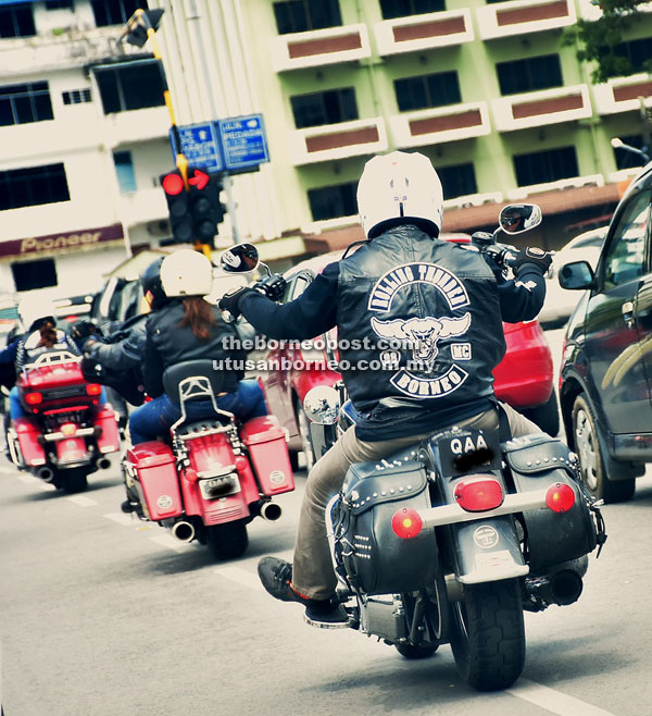 Members of the Rolling Thunder Borneo MC arrive at Sibu in style.