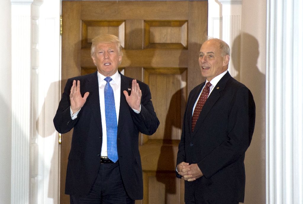 US President-elect Donald Trump meets with retired Marine Corps general John Kelly, his pick to head the Department of Homeland Security, on Nov 20, 2016. AFP Photo
