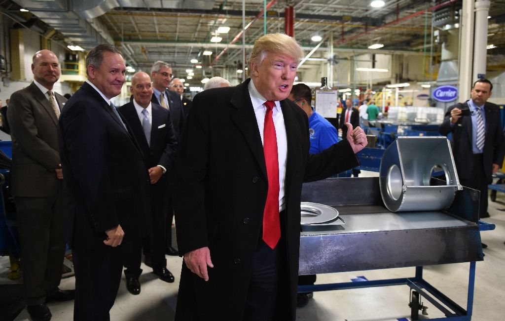 President-elect Donald Trump visits the Carrier air conditioning and heating company in Indianapolis, Indiana on Dec 1, 2016. AFP Photo