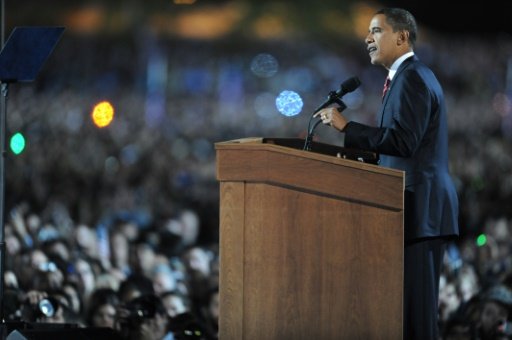 Then Democratic presidential candidate Barack Obama addresses supporters during his election night rally at Grant Park in Chicago, Illinois, on November 5, 2008. - AFP File Photo
