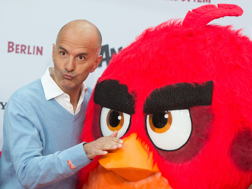 A cartoon Angry Bird with a German voice actor, Christoph Maria Herbst. Anger puts people with cardiac disease in especial danger of heart attacks. (File photo, 01.05.2016. Please credit: "Joerg Carstensen / dpa".)