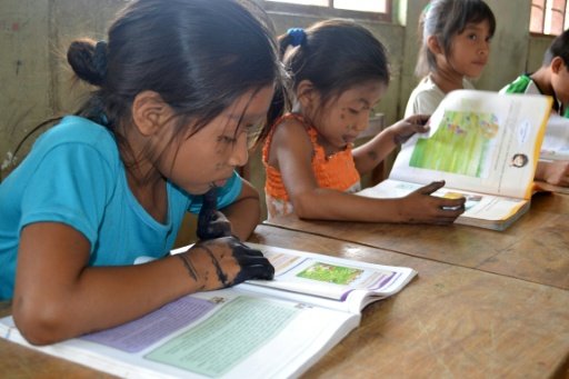 Amazonian children take part in activities designed to practice their native language in an effort to assure the continuity of their cultural heritage in Tingo Maria, Peru. - AFP Photo