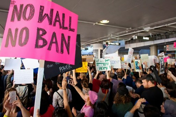 Protesters gather at the Los Angeles International airport's to demonstrate against President Trump's controversial travel ban - AFP Photo