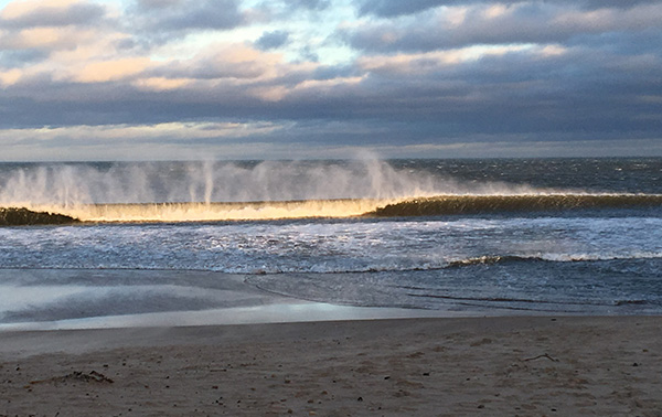 Plunging breakers at Druridge Beach, Northumbria, United Kingdom on Christmas Day 2016. – Photo by Dr JB Wilsdon