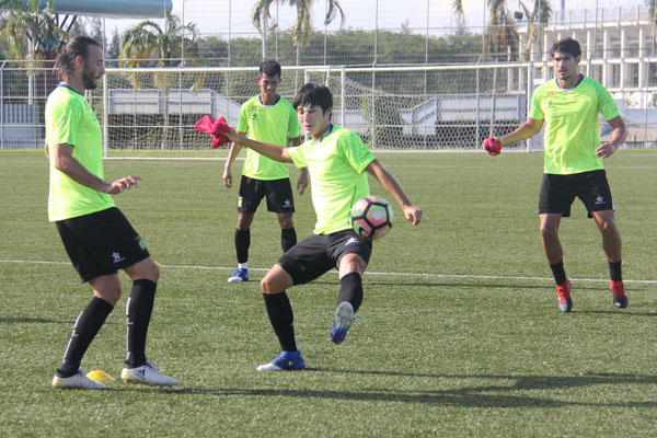 Sarawak’s players during training at the team’s training ground near Stadium Negeri yesterday. 