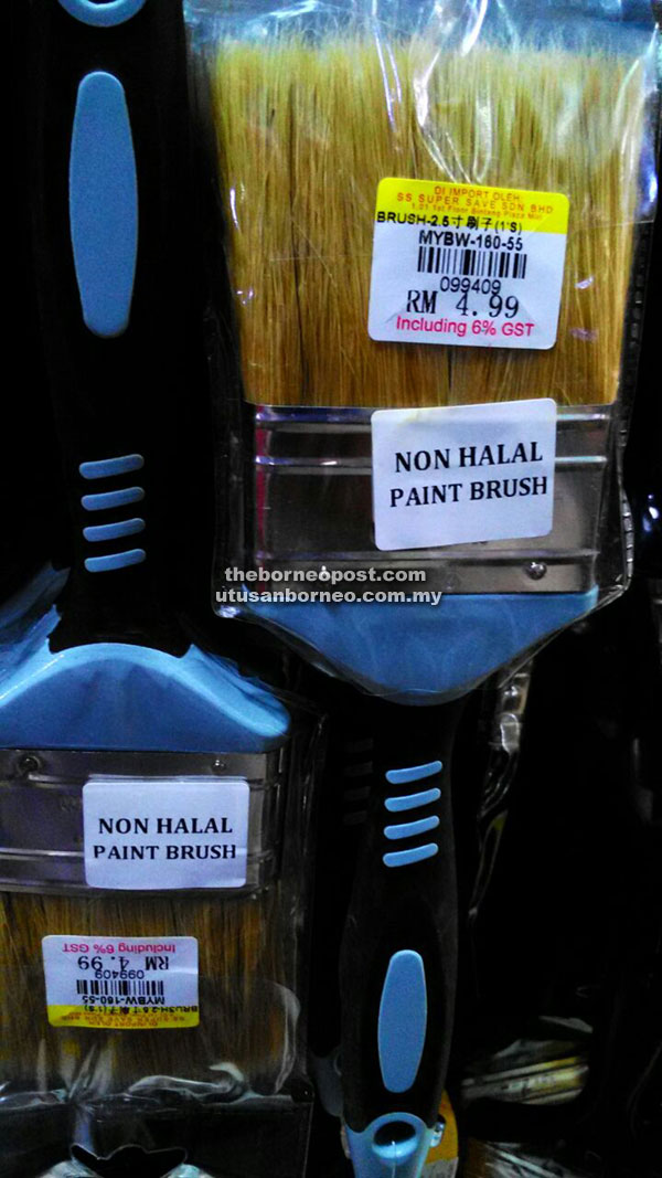 A supermarket in Miri has complied with the regulation by labelling their bristle paint brush made from pig hair as non halal.