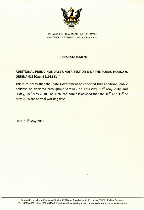 Public holiday 2022 sarawak