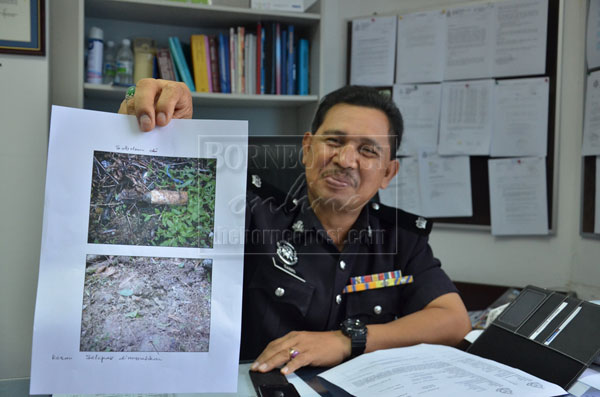 RISK ELIMINATED: Sabri showing images of the bomb before and after it was triggered.