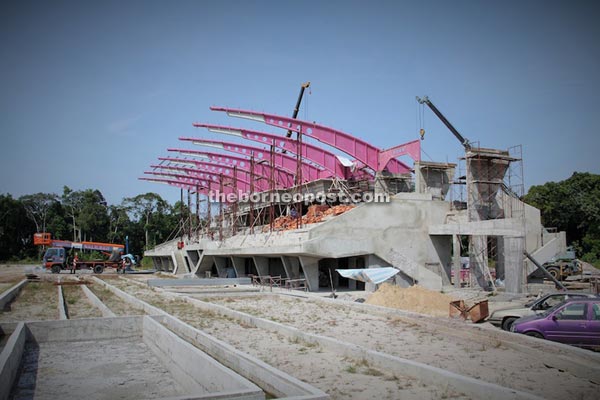 The near-completed sports complex of Mukah.