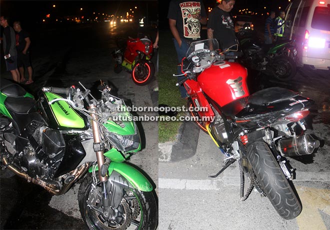 REMUK: Keadaan kedua-dua motosikal berkuasa tinggi milik mangsa selepas kemalangan.