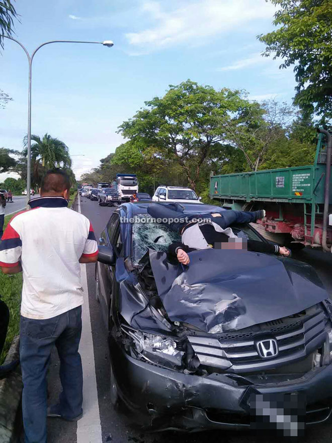 One of the victims landed on the front windscreen of the car.