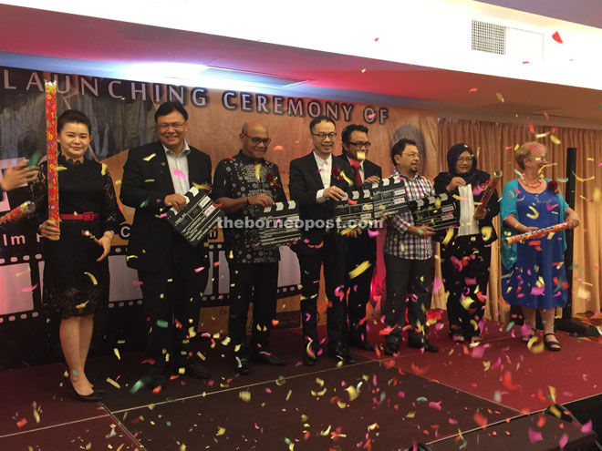 Kamil (second left), Khusairi (third left), Loh (fourth left), Jessel (fourth right), Deddy (third right), Dayang Aminah (second right), Jude Day (right) and Tiong at the launching of the inaugural national MMF Competition.