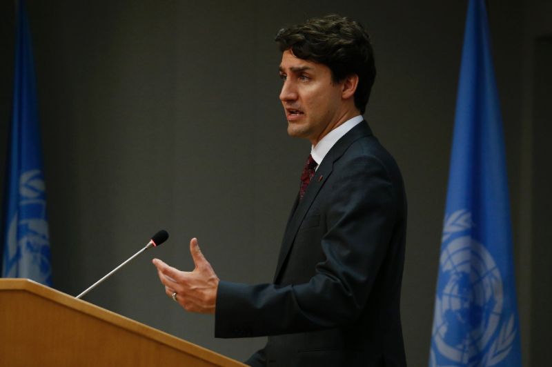 Canadian Prime Minister Justin Trudeau speaks during a press conference at the United Nations on April 22, 2016 in New York -AFP