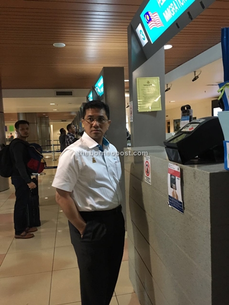 PKR deputy president Datuk Seri Azmin Ali waiting for clearance to enter Sarawak at Kuching International Airport. He touched down at KIA at 10am.