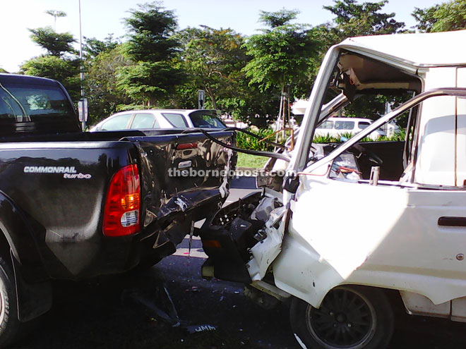 The two vehicles at the crash scene.