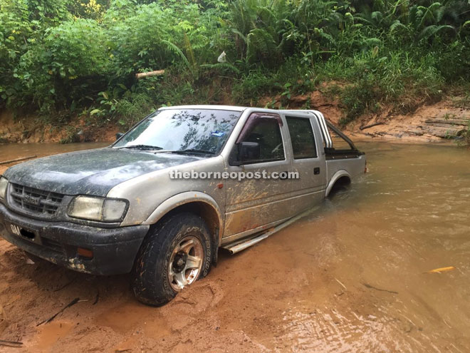 The stolen pickup truck abandoned at the river.