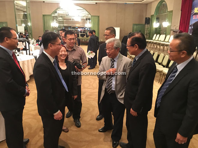 Masing speaking during a press conference after declaring open the Road Connectivity Lab 2016 yesterday. Also seen are Lee (second right) and Liwan (right).