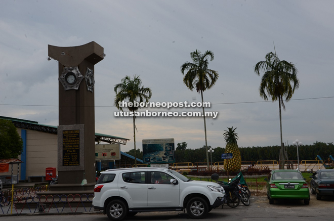 BAT6’s Isuzu vehicle parked near Sarikei town’s icon— the pineapple.