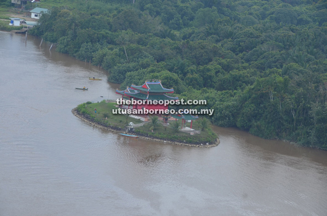 An aerial view of the floating temple in Sebauh —Natok Kon. 