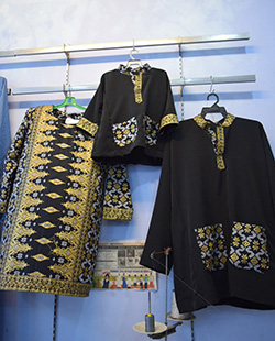 This set of Baju Kurung and Baju Melayu from Aleia Boutique in Miri incorporates the Kain Songket Borneo design on each piece.