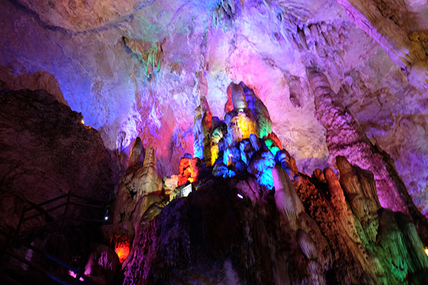 Colourfully lit Fairy Palace at Jiu Xiang.