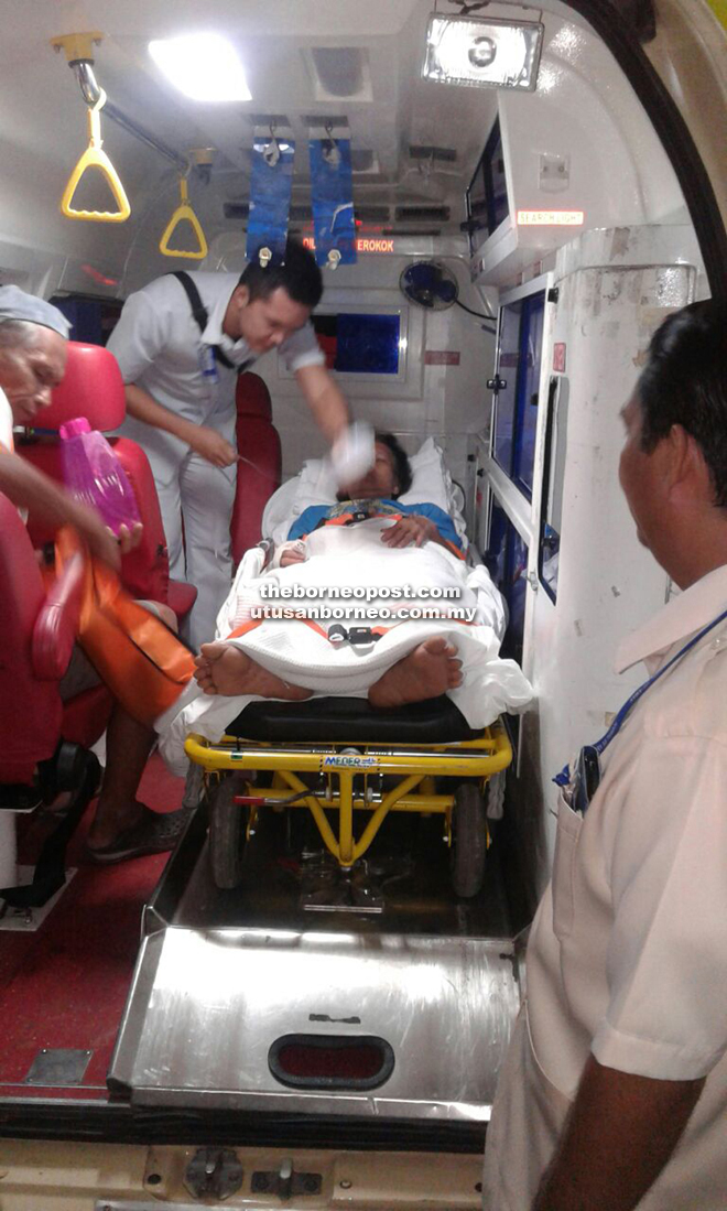 The victim arrives at the hospital via ambulance. 
