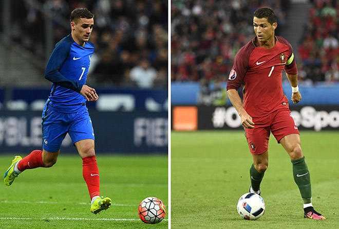 File photos show France’s Antoine Griezmann (left) and Portugal’s Cristiano Ronaldo. — Reuters photo